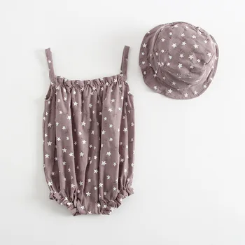 Nauja vasaros kūdikių, mergaičių drabužiai naujagimiams bodysuits su skrybėlę žvaigždžių spausdinti minkštas suspender lopšelio vaikai jumpsuits