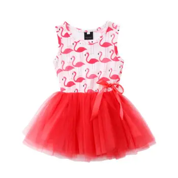 Naujagimiams, Vaikams, Kūdikių Mergaitės Gyvūnų Flamingo Rankovių Vasaros Suknelė Tutu Drabužius Vasarą Sundress