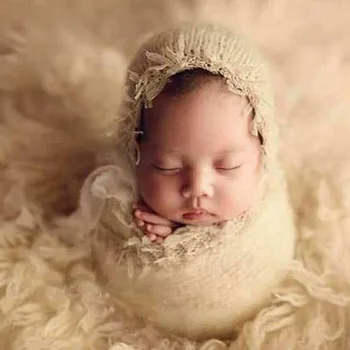 Naujagimio Fotografijos Rekvizitai Priedai Minkštųjų Moheros Hat+Wrap Nustatyti Kūdikio Nuotrauka Rekvizitai Studija Kūdikiams megztos Apsiaustas Baby Hats Fotografia