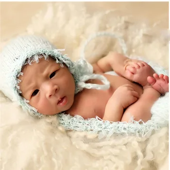 Naujagimio Fotografijos Rekvizitai Priedai Minkštųjų Moheros Hat+Wrap Nustatyti Kūdikio Nuotrauka Rekvizitai Studija Kūdikiams megztos Apsiaustas Baby Hats Fotografia