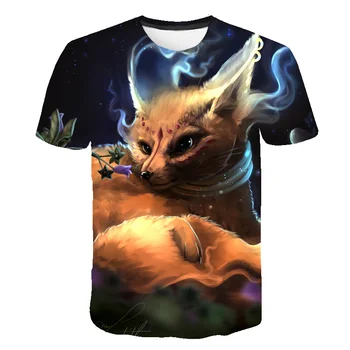 Naujas 2020 metų Vasaros vyriški T-shirt Apvalus kaklas Trumpas Rankovėmis Drabužius Gyvūnų Fox 3D Atspausdintas T-shirt vyriški T-shirt vaiko Dydžio