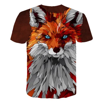 Naujas 2020 metų Vasaros vyriški T-shirt Apvalus kaklas Trumpas Rankovėmis Drabužius Gyvūnų Fox 3D Atspausdintas T-shirt vyriški T-shirt vaiko Dydžio