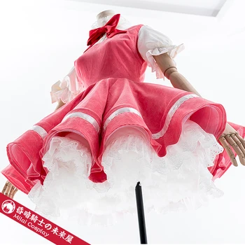 Naujas Anime Cardcaptor Sakura Cosplay Kostiumų Kinomoto Sakura Prabanga Rožinė Suknelė Velvetas Karnavalas Halloween Kostiumai Moterims perukas