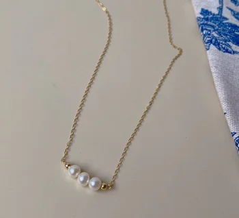 Naujas Atvykimo tikras Perlas Choker Karoliai Baltos Spalvos Gėlavandenių Perlų 14k Aukso Užpildytas Grandinės Smiley Veido, Rankų darbo Fine Jewelry