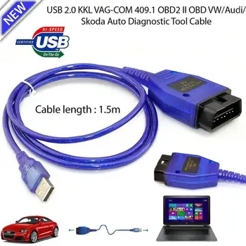 NAUJAS Automobilinis USB Vag-Com Sąsajos Kabelis KKL VAG-COM 409.1 OBD2 OBD II Diagnostikos Skaitytuvas Auto Laidas Aux V W Vag Com Sąsaja