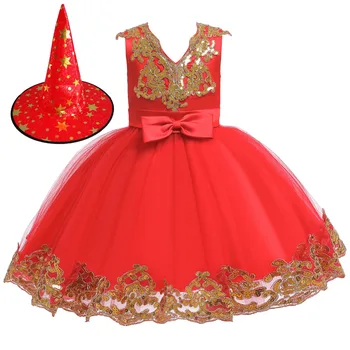 Naujas China siuvinėjimo 12 Metų Baby Girl Dress Vestuvių Mergaičių Vaikai Šalis Suknelė Lankas tutu Princesė Elegantiška Suknelė mergina helovinas