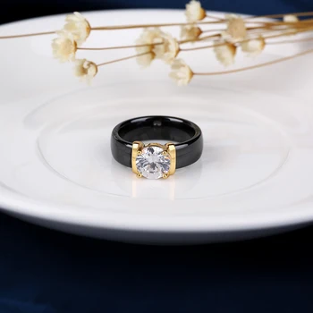 Naujas kalnų krištolas Žiedai Moterims, Plius Didelis 2.0 Karatų Crystal 6mm Sklandžiai Comfort Fit Aukso Rožinės Spalvos Keraminiai Žiedai, Papuošalai