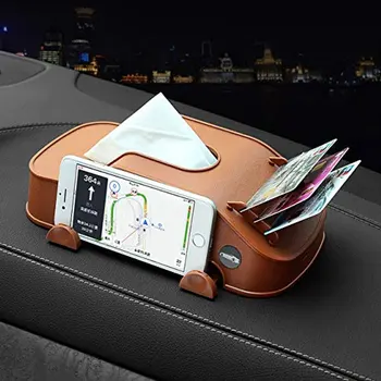 Naujas Kieto PU Automobilių Audinių Box, Multi-Funkcija Mobiliojo Telefono Laikiklis Inserter Auto Bakas