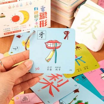 Naujas Kinų Simbolių Hanzi Korteles Pictographic raštingumo pinyin Kinų žodyną, knygos vaikams,252 lakštai,dydis :8*8cm