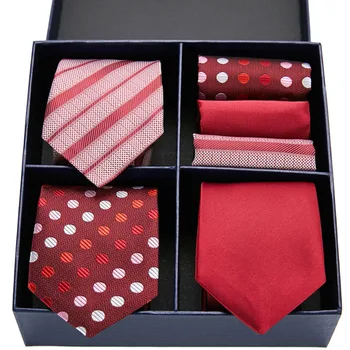 Naujas Klasikinis 7.5 cm 3pcs aukštos kokybės vyriški Raudona necktie nosinė, nustatyti ryšius vyrų grotelės, kaklaraiščiai dovanų dėžutėje