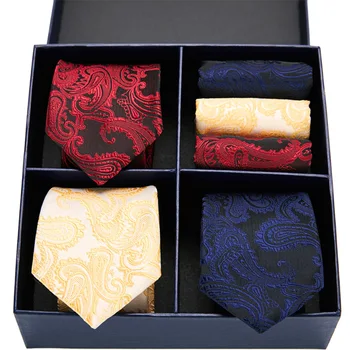 Naujas Klasikinis 7.5 cm 3pcs aukštos kokybės vyriški Raudona necktie nosinė, nustatyti ryšius vyrų grotelės, kaklaraiščiai dovanų dėžutėje