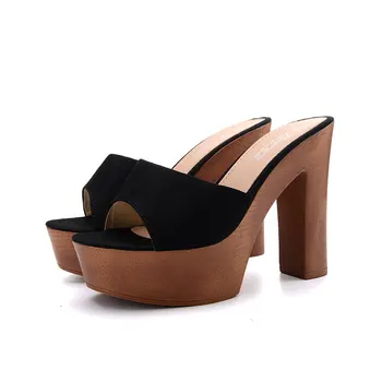 Naujas korėjos mados laukinių ultra-obcasie sexy sandalai storio-soled platformos basutės, šlepetės šlepetės medienos grūdų patogūs sandalai