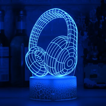 Naujas LED 3D Ausinės naktinė lempa Akrilo Naktį lempos Šviesos Šviesulys Su Paliesti Ir Tolimosios Žibintų Šviesos Vaikai Apdaila Mano Žibintai