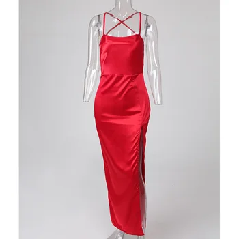 Naujas Mados Moterų Raudona Seksualus Spageti Dirželis Backless Aukštos Ritininės Suknelė Šalis Suknelė