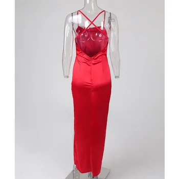 Naujas Mados Moterų Raudona Seksualus Spageti Dirželis Backless Aukštos Ritininės Suknelė Šalis Suknelė