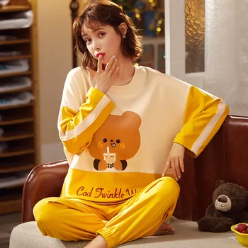 Naujas Medvilnės Rudenį Pižama Rinkiniai Moterims Ilgomis Rankovėmis Sleepwear Gražus Homewear Geros Kokybės Kelnės Minkštas Mielas Naktiniai Drabužiai Pajama 2020 M.