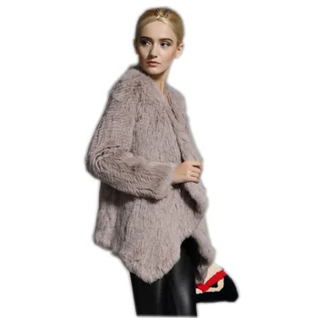 Naujas Megztas nekilnojamojo triušio kailio, kailio paltas striukė su kailio apykakle rusijos moterų žiemą storas šiltas originali kailiniai paltai individualų