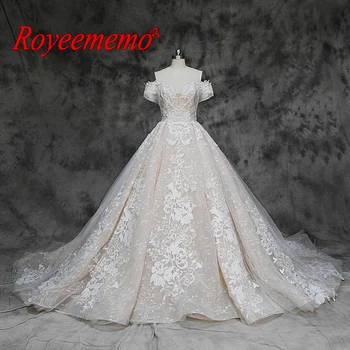 Naujas prabangių nėrinių dizaino vestuvinė suknelė nuo pečių vestuvių suknelė trumpomis rankovėmis gamyklos užsakymą didmeninės kainos nuotakos suknelė