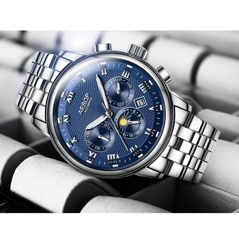 Naujas Prabangus Mens Watch EZOPO Laikrodžiai Vyrams Mėlyna Mechaninė Automatinė Riešo Laikrodis Nerūdijančio Plieno Vyrų Laikrodis Relogio Masculino