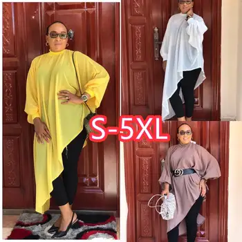 Naujas stilius Afrikos Moterų drabužių Dashiki mados Grynos spalvos šifono Nereguliarus hem purus suknelė, dydis S - 5XL ML542