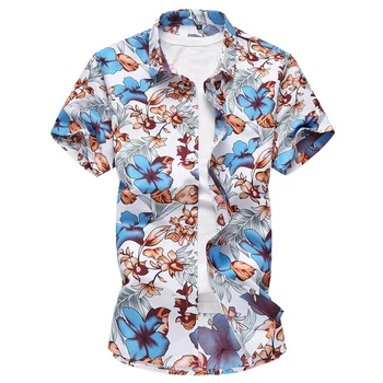 Naujas Vyrai Trumpas rankovės mados spausdinti Vasaros gėlių black marškinėliai Hip-hop Paplūdimio Havajų atostogų Šalis atsitiktinis marškinėliai Plius Dydis 7XL