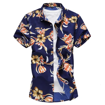 Naujas Vyrai Trumpas rankovės mados spausdinti Vasaros gėlių black marškinėliai Hip-hop Paplūdimio Havajų atostogų Šalis atsitiktinis marškinėliai Plius Dydis 7XL
