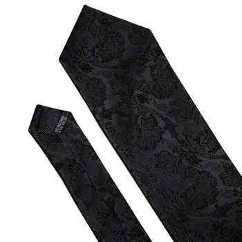 Naujas Vyrų Kaklaraištis Juodas Gėlių Paisley Dryžuotas Žakardo Šilko Kaklaraištis Necktie Nosinė, rankogalių segtukai Sagė Nustatyti Vestuves 160*9cm