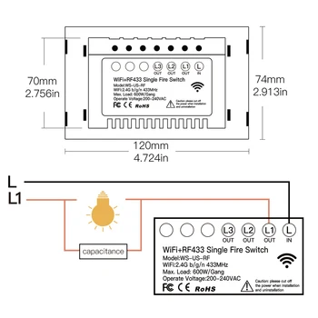 NAUJAS WiFi Smart Šviesos Jungiklis RF433 Nėra Neutralus Laidas Vieno Gaisro Smart Gyvenimo Tuya App Kontrolės Darbai su Alexa 