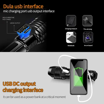 NAUJAS XHP99 High power led žibintuvėlis įkraunamas 18650 26650 baterija USB liumenų super galingas žibintuvėlis xhp90 xhp70 blykstė