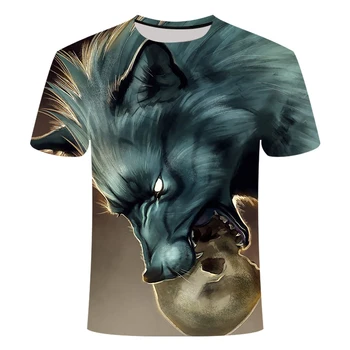 Naujausias Harajuku Wolf 3D Atspausdintas Marškinėliai Vyrų/moterų trumpomis Rankovėmis marškinėliai Vasaros Stiliaus Marškinėliai, Unisex O-kaklo Drabužius Dropshipp