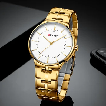 Naujausias Kvarciniai Laikrodžiai Prabangos Prekės CURREN Relogio Masculino Aukso laikrodis Vyrams, Paprasta Verslo Laikrodis Mens Laikrodis 2019