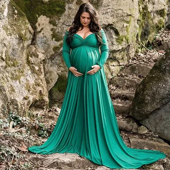 NAUJI Ilgi skyriuje Uodega Motinystės Suknelės Foto Rekvizitai Suknelė Nėščioms Moterims ilgomis Rankovėmis Maxi Nėštumo Suknelė fotosesiją