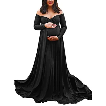 NAUJI Ilgi skyriuje Uodega Motinystės Suknelės Foto Rekvizitai Suknelė Nėščioms Moterims ilgomis Rankovėmis Maxi Nėštumo Suknelė fotosesiją