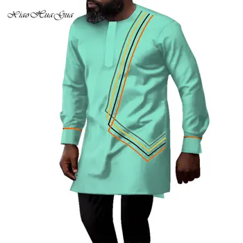 Naujo Dizaino Priežastinis Vestuvių Vyrų Marškinėliai Marškinėliai ilgomis Rankovėmis Dashiki Afrikos Spausdinti Afrikos Marškinėliai Drabužių, O kaklo WYN673