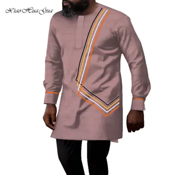 Naujo Dizaino Priežastinis Vestuvių Vyrų Marškinėliai Marškinėliai ilgomis Rankovėmis Dashiki Afrikos Spausdinti Afrikos Marškinėliai Drabužių, O kaklo WYN673
