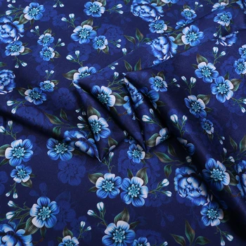 Naujus Mėlynos Spalvos Gėlių Spausdinti Elastingos Satino, Šilko Audinys Vasaros Mulberry Šilko Suknelė Medžiaga