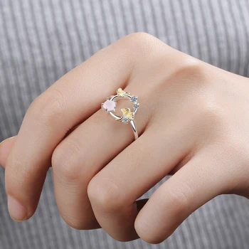 NEHZY 925 sterlingas sidabro naujų moteris bižuterijos kristalų cirkonis gėlių agato žiedas paprasta tuščiaviduriai atidarymo žiedo dydis reguliuojamas