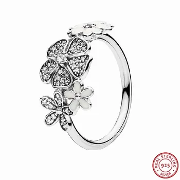 Nekilnojamojo 925 Sterlingas Sidabro Kibirkščiuojantis Puokštė Žiedų Moterų Papuošalai Balto Emalio Akmens-Dygliuotos Populiariausių Gėlių Dizainas FLR079