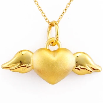 Nekilnojamojo 999 24k Geltonojo Aukso Pakabukas 3D Moterų Širdies Angelas Tik Pakabukas 20*12mm