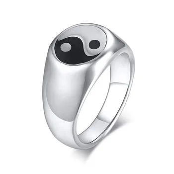 Nerūdijančio Plieno Yin ir Yang Piršto Žiedą Emalio Juvelyrikos Taichi Yinyang Žiedai, Papuošalai, Dovana Jam