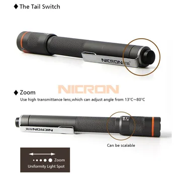 NICRON B22 Rašiklį, Žibintuvėlį Aukštos CRI Spalva Rungtynių Zoomable 120LM Vandeniui IP65 2xAAA Mini Namų Žibinto Lempa techninės Priežiūros ir kt
