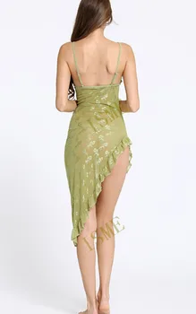 Nightgowns moterų nėriniai žalia Asimetrinė suknelė gilia V seksualus Moterų Miego & Lounge karšto Nightgowns & Sleepshirts artimieji