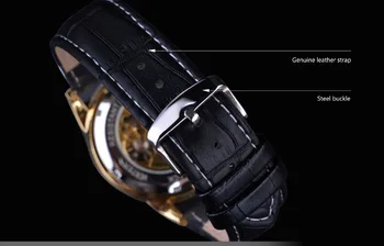 Nugalėtojas Klasikinis Natūralios Odos Serijos Royal Diamond Dizaino Juoda Aukso Atveju Skeletas Vyrai Žiūrėti Top Brand Prabangus Automatinis Laikrodis