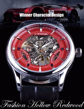 Nugalėtojas Raudona Mados Stilingas Skeleton Diamond Prabangus Dizainas, Mens Watches Top Brand Prabangių Vyrų Riešo Žiūrėti Mechaninis Laikrodis Laikrodis