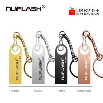 Nuiflash flash USB pen drive 8gb 16gb 32gb 64gb 128 gb usb flash drive, sidabro spalvos Metalo memoria usb stick pendrive memory stick
