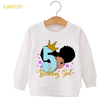 Numeris 2-8 spausdinti gimtadienio dovana drabužių žiemos merginos top mielas mažai melanino princesė juoda mergina palaidinukė plius aksomo hoodie