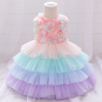 Nėriniai Žiedlapis Bamblys mergytę Kūdikį Princesė Dress Baby Girl Vestuvių Suknelė, Tortas Tutu Vaikai Šalis Vestidos Pirmųjų Metų Gimtadienis