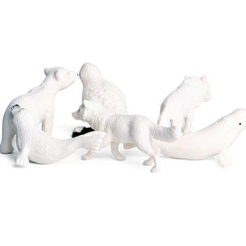 Oenux Originalus 6PCS Mini Arkties Gyvūnų, Miniatiūriniai Modelį PVC baltasis Lokys, Ruonis Vandenyno Gyvūnų figūrėlių, Žaislas Vaikams Kalėdų Dovana