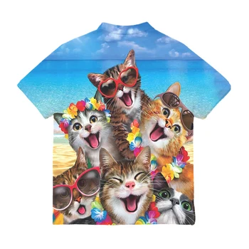 OGKB ES ir JAV Dydžio, Vasaros Havajų Mygtuką Marškinėliai Vyrams Hip-Hop Harajuku 3D Atspausdintas Funny Cat Streetwear Marškiniai Plius Dydis Drabužiai