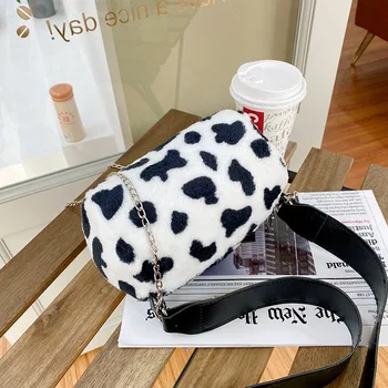 OLUOLIN Moterys naujas pečių maišą leopard Crossbody maišas žiemą rankinė krepšys minkštas šiltas kailis maišelį dizaineris krepšiai